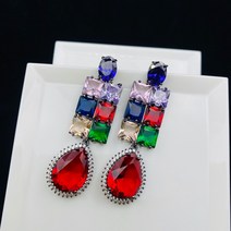 바로크 그린 레드 스퀘어 루비 드롭 귀걸이 우아한 여성 럭셔리 크리스탈 레트로 로맨스 연회 귀 보석 크리스마스 선물