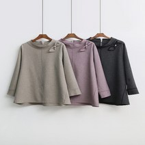 코지 베이직 중년여성 어깨 리본 브로피 블라우스