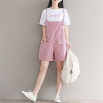 빅사이즈점스슈트 귀여운 루즈핏 스트라이프 스트랩 짧은 정장 점프 슈트 여성용 여름 티셔츠 캐주얼 롬퍼 스타 자수 여성 솔리드 탑스
