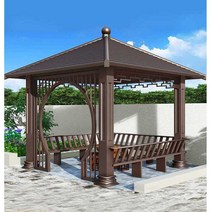 야외정자 원두막 수영장 정원 오두막 파고라 펜션, 3.4m정방형파빌리온(백스크린+전동롤러셔터)