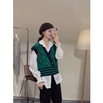 바퀴달린집 한효주 언발조끼 니트 채수빈 신민아 김고은 버튼 베스트 체크 브이넥