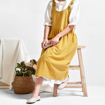 비바엔젤 예쁜 바리스타 앞치마 빅사이즈 린넨 원피스형앞치마 어린이집 유치원 선생님 모던하우스앞치마, B타입-머스타드