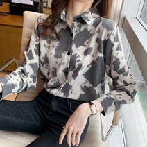 넷투넷코리아 여성 카라넥 프린트 블라우스 심플 캐주얼 셔츠