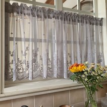 dark green lace embroidered voile short curtain for kitchen 찬장 도어 korean coffee half 커튼 파티션 장식 ad766