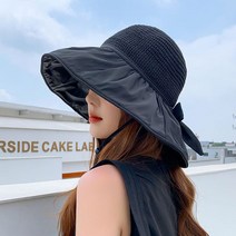 여성 리본 암막 와이드 챙넓은 밀짚 모자