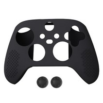 실리콘 케이스 보호 스킨 커버 랩 케이스 xbox 시리즈 s x 컨트롤러 조이스틱 젤 고무 2pcs 썸스틱 포함, 검은색