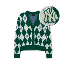MLB 엠엘비 여성 아가일 모노그램 크롭 가디건 NY Green 3FKCM0134-50GNS