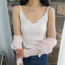 상상그이상 여성용 국내제작 레이스 니트나시 골지소재 민소매 끈나시 사계절 레이어드 무지 나시티셔츠