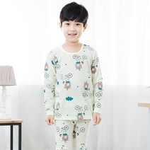 키즈라인 자전거베어 아동내의 자카드 9부 유아동 주니어내복 긴팔내의 국내생산 무형광 아동내복