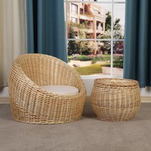 라탄 등나무 티테이블 세트 커피 인테리어 베란다 야외 호텔 2인 부부, 중형의자 + 테이블