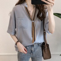 쉬블림로브 가슴포켓 브이넥 블라우스_0643