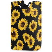 senya 대형 세탁 바구니 쇼핑 접이식 의류 가방 접이식 패브릭 세탁 바구니 접이식 세탁통 (아프리카 여성), 01 블랙 해바라기