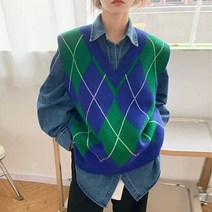 메이킹유 베스트 브이넥 아가일 루즈핏 간편코디 H6129드비체크조끼