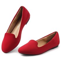 MUSSHOE 플랫 슈즈 여성용 편안한 라운드 토 메모리 폼 플랫 레드 Bf2, 6, Red Bf2