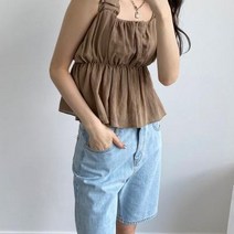 바보사랑 여자 린넨 무지 나시 민소매 엠파이어 셔링 블라우스.옷자락(무료배송)