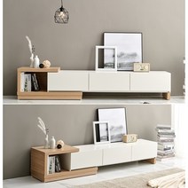 거실 TV 선반 확장형 거실장, 오크화이트