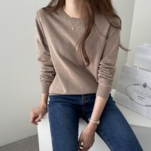 바이단미 여성용 니트 기본 소프트 캐시미어 라운드넥