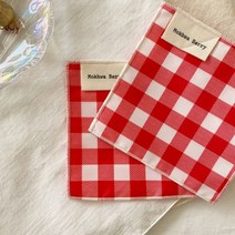 목화베리 체크 방수 패브릭 티코스터 컵받침, 핑크방수