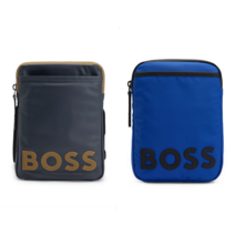 BOSS 로고 디테일의 코팅 패브릭 리포터 백 크로스백 유럽직구, 블루