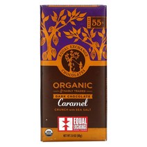 Equal Exchange 유기농 다크 초콜릿 캐러멜 크런치와 바다 소금 카카오 55% 80g(2.8oz) 2팩