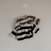 (거래처세일)미니로브 덴깡맨투맨 겨울 베이비 백일 6개월 돌전후 아기 굵은스트라이프 양기모티셔츠