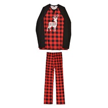 크리스마스 잠옷 가족 일치하는 휴일 Xmas Loungewear 격자 무늬 긴 소매 라운드 넥 잠옷