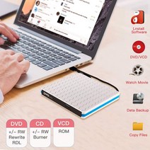 공씨디 공cd 공DVD 외부 DVD CD 드라이브 USB 3.0 및 Type-C 휴대용 CD-RW/DVD-RW 리더 플레이어 버너 Win, 한개옵션0
