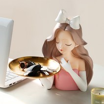 직구목록 쟁반 든 앨리스 장식인형 수납 현관 인테리어 카페 소품 차키 트레이, 핑크