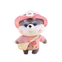PKTOYS DIY귀여운 애착 오가닉 강아지인형 봉제 동물 크리스마스 명절 선물, 회색-여동생 모자, 30cm (손 선물 상자)