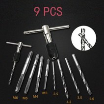 합금강 핸드 나사 탭 세트 M3 M4 M5 M6 리머 2.5 3.3 4.2 5mm 트위스트 드릴 비트 T형 렌치 수공구 9 개, 01 9PCS