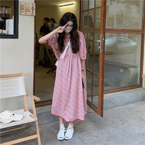 잔꽃프린트 라운드넥 퍼프반팔 플라워 롱원피스