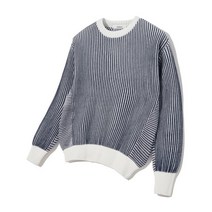 니티드 니티드X깡스타일리스트 면 미니멀 라운드 니트 스트라이프 네이비