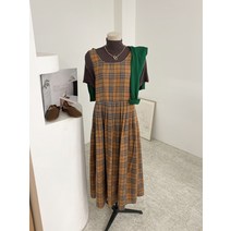 허니제이 / 로벨리 배색 체크 뷔스티에 나시 원피스(2color)