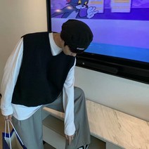 스웨터 조끼 남 캐주얼 트레이닝 데일리 코트 브이넥 니트 조끼 심쿵 커플 민소매 니트