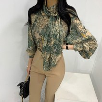 깃털 에스닉 루즈핏 스카프 블라우스