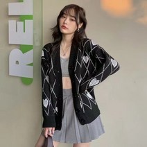 여자 롱 가디건 브랜드 가을 코디 여성 니트 카디건 아가일 하트 패턴 자카드 스웨터 긴