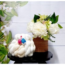 미니실타래13cm 장식소품 돌상 백일상 생신상 데코(튤립청사초롱 매듭포함), 올화이트, 물색+꽃체리색