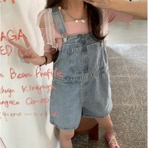 데님 멜빵 반바지 여리핏 루즈핏 꾸안꾸 데님 바지 멜빵바지 롤업 숏팬츠 캐주얼 데님 청반바지 점프수트 팬츠