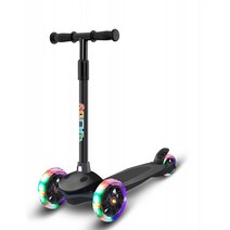 유아용 스쿠터 3륜 킥 스쿠터 2~5세(검은색) 어린이용 PU 섬광 휠 스쿠터로 조향할 수 있는 기울어진 스포츠 & 아웃도어, 단일옵션