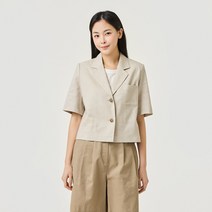 [JAJU/자주] 여 리넨 반팔 싱글 크롭 자켓_라이트 베이지