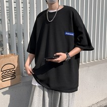 여름 트렌드 헐렁 티셔츠 반팔 남자 소중 백합 ins 고가 유행표 라운드 커플 항구풍 반소매 상의