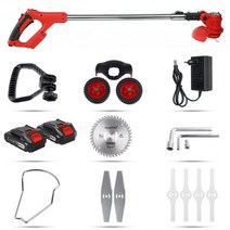 예초기 제초기 잔디 트리머 깎이 1800w 24v led makita 배터리 무선 기계 정원 가지 치기 도구 2pc 배터리 앰프로 주도 바퀴, 빨간색, 우리를