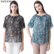 쉬즈미스 플랫 카라 플로럴 러플 블라우스 SWWBLK11100