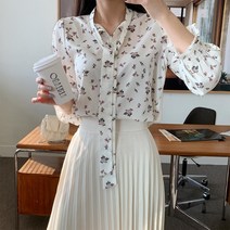 여자 플라워 여리핏 타이 샤랄라 블라우스