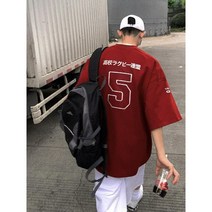 하키운동복 아이스 반소매 5번 미식축구 v넥 루즈핏, 빨간색