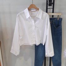 상상그이상 여성용 코튼 크롭셔츠 컬러남방 슬림한핏 면셔츠 다리가 길어보이는 단품으로 입기좋은 긴팔셔츠 간절기용 나들이룩코디