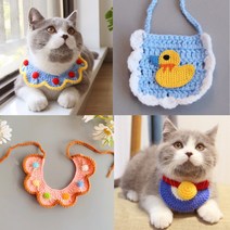 강아지 턱받이 고양이 케이프 목도리 망토 스카프 리본 목걸이 반다나 빕, 땡땡이, [8-3]땡땡이-블루화이트