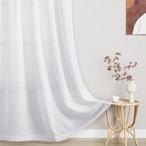 리넨 화이트 커튼 길이 304.8cm(120인치) 거실 파티오 슬라이딩 유리 도어 로드 포켓 세미 시어 라이트 필터 드레이프 침실 창문 트리트먼트용 보헤미안 럭셔리 패널 1개 브라