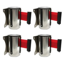 GHSHOP 4x Stanchion 대기열 장벽 벽 마운트 군중 제어 개폐식 리본 2m 5m, 135x110x90mm, 레드, 스테인레스 스틸