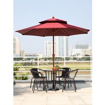 야외 우산 안뜰 대형 접는 타프 편의점 카페 테이블과 의자 파라솔 세트, 10 철제 중앙 기둥 우산 2.7미터 +  보르도 원형